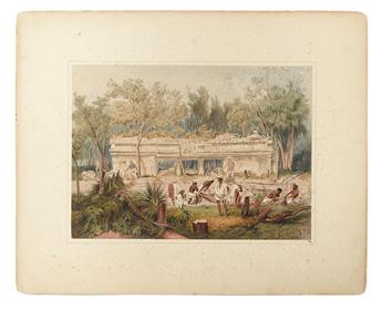 CATHERWOOD, FREDERICK. 4 hand-colored lithographed plates of Mayan temples,